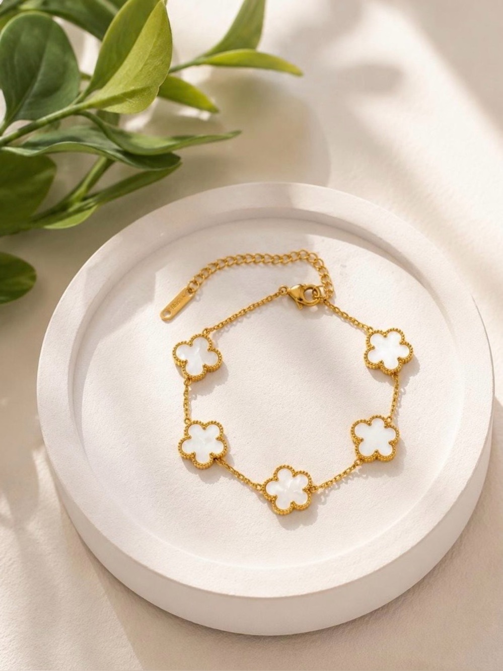 New✨ Gold Clover Bracelet, Non-Tarnish Stainless Steel, Dainty Flower Jewelry